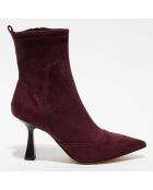 Bottines en Velours Clara bordeaux - Talon 8 cm