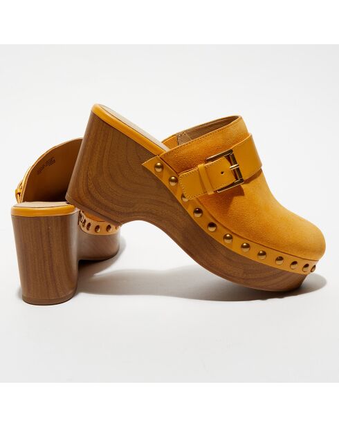 Sabots en Velours de Cuir Rye jaunes - Talon 9 cm