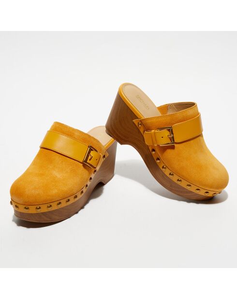 Sabots en Velours de Cuir Rye jaunes - Talon 9 cm