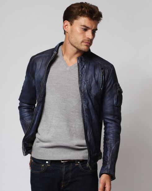 Veste en Cuir Zeno marine