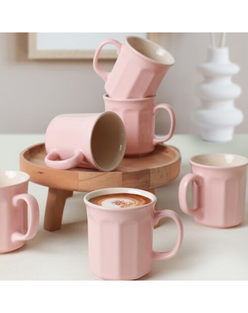6 Tasses en Céramique rose/crème -  D.10 cm