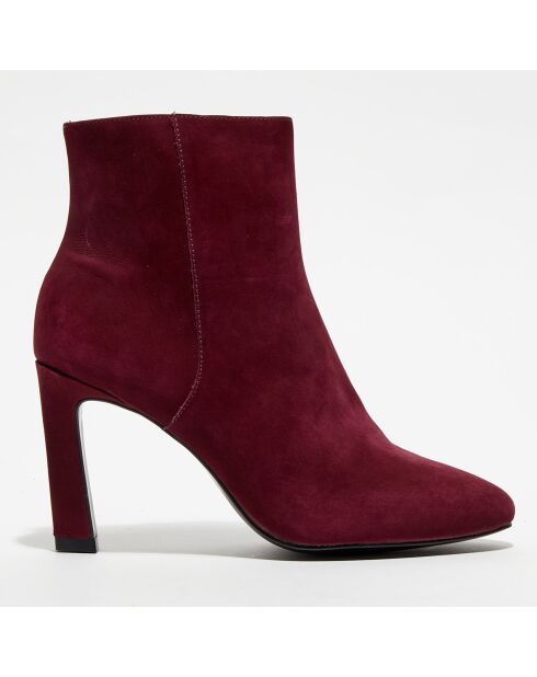 Bottines en Cuir talon fin rouge bordeaux - Talon 9 cm