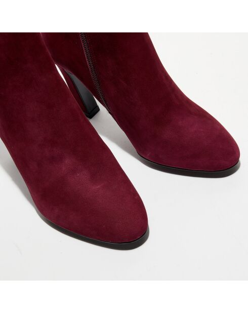 Bottines en Cuir talon fin rouge bordeaux - Talon 9 cm