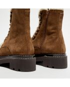 Boots fourrée lacets camel - Talon 5 cm