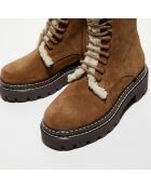 Boots fourrée lacets camel - Talon 5 cm