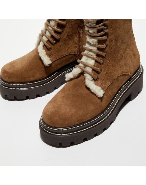 Boots fourrée lacets camel - Talon 5 cm