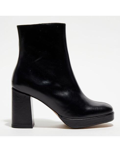 Bottines en Cuir plateforme noires - Talon 8 cm