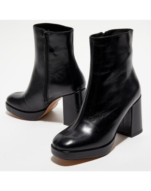 Bottines en Cuir plateforme noires - Talon 8 cm