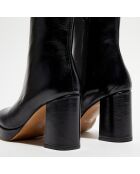 Bottines en Cuir plateforme noires - Talon 8 cm