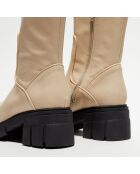 Boots en Cuir détails rempliés beiges - Talon 7 cm