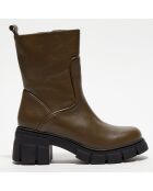 Boots en Cuir détails rempliés vert kaki - Talon 7 cm