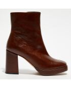 Bottines en Cuir plateforme marron - Talon 8 cm