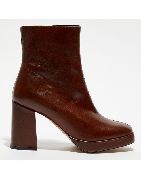 Bottines en Cuir plateforme marron - Talon 8 cm