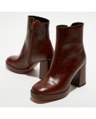 Bottines en Cuir plateforme marron - Talon 8 cm