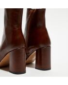 Bottines en Cuir plateforme marron - Talon 8 cm