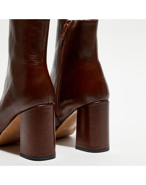 Bottines en Cuir plateforme marron - Talon 8 cm