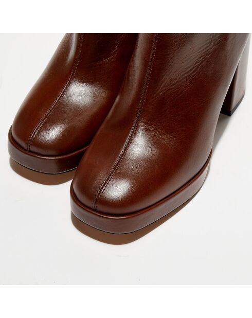 Bottines en Cuir plateforme marron - Talon 8 cm