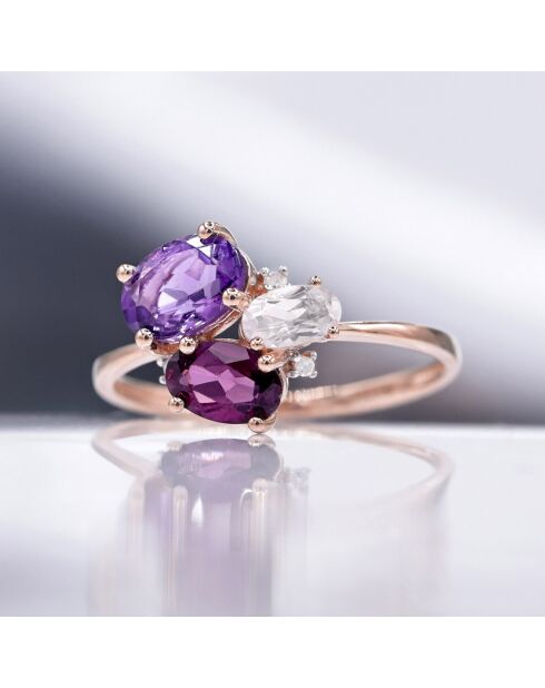 Bague Barbara Diamants 0.02 ct, Améthyste 0.70 ct, Rhodolite 0.66 ct & Quartz Rose 0.33 ct or rose