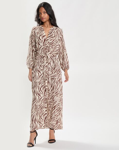 Robe longue imprimée Zèbre beige