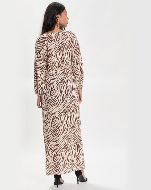 Robe longue imprimée Zèbre beige