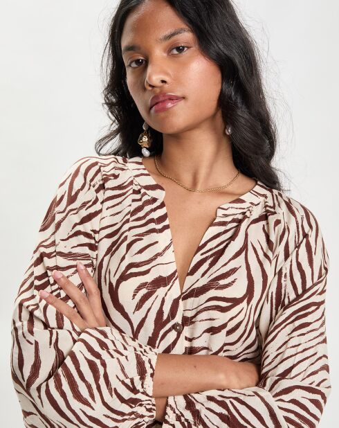 Robe longue imprimée Zèbre beige