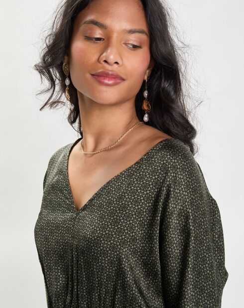 Robe Longue en V imprimée Ml verte