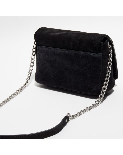 Sac bandoulière en Velours de Cuir New Tim noir/argenté - 17x23x7 cm