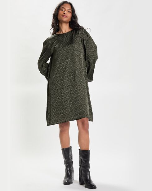 Robe Trapeze imprimée Ml verte