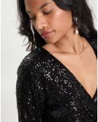Robe courte Croisée Sequins Ml noire