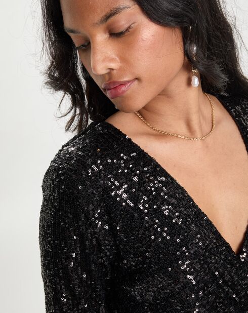 Robe courte Croisée Sequins Ml noire