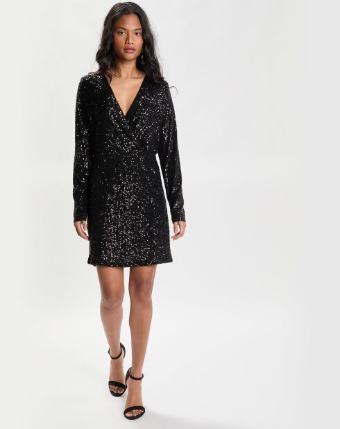 Robe courte Croisée Sequins Ml noire