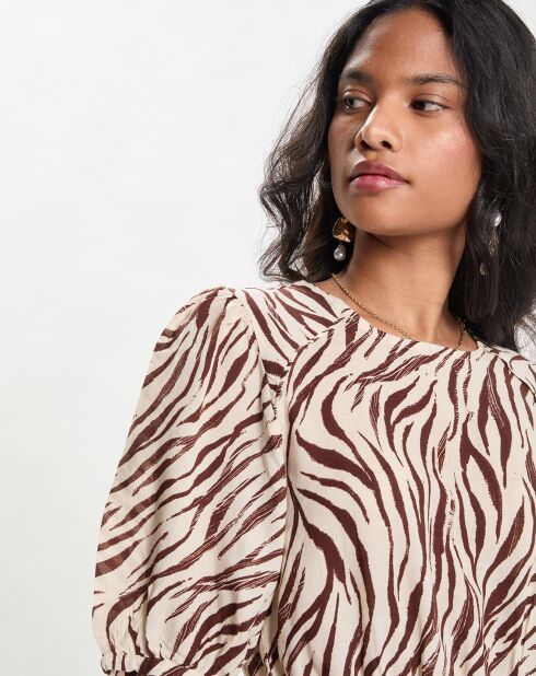 Robe courte imprimée Zèbre beige