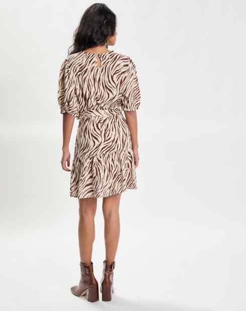 Robe courte imprimée Zèbre beige
