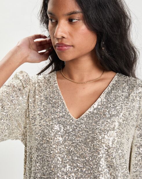 Top Sequins Mc Coupe Droite écru