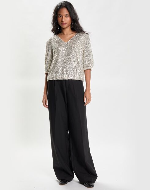 Top Sequins Mc Coupe Droite écru