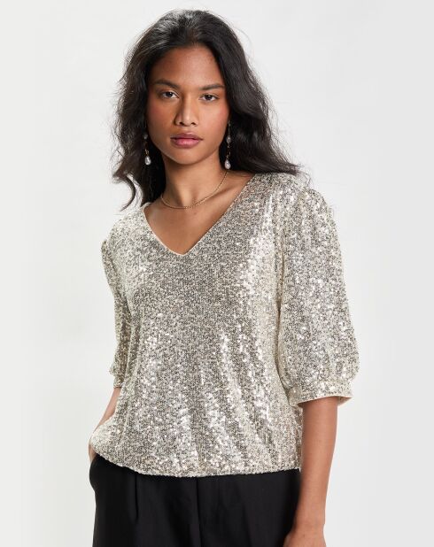 Top Sequins Mc Coupe Droite écru