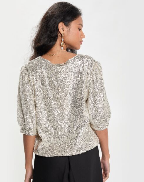 Top Sequins Mc Coupe Droite écru