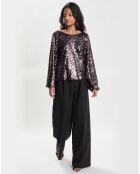 Top Sequins Ml Coupe Droite marron