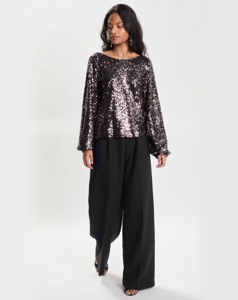 Top Sequins Ml Coupe Droite marron