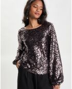 Top Sequins Ml Coupe Droite marron