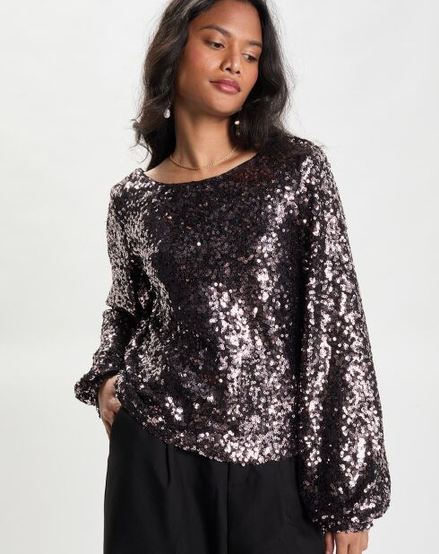 Top Sequins Ml Coupe Droite marron