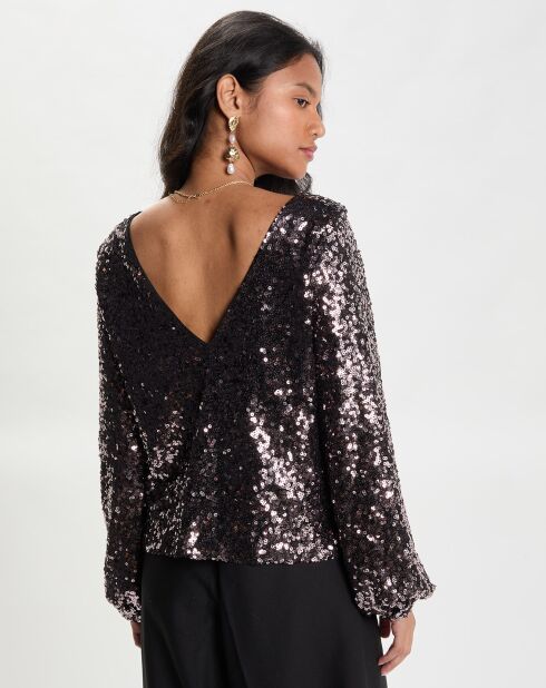 Top Sequins Ml Coupe Droite marron