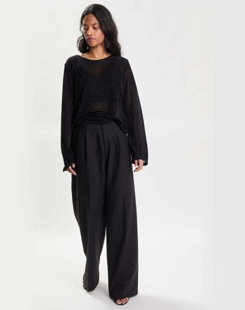 Zwarte geruite jerseytop met lurex