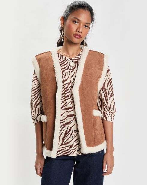 Veste en Fausse Peau Lainée camel