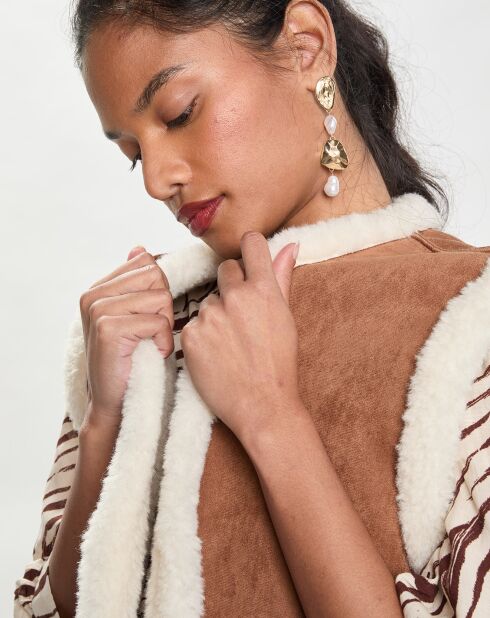 Veste en Fausse Peau Lainée camel