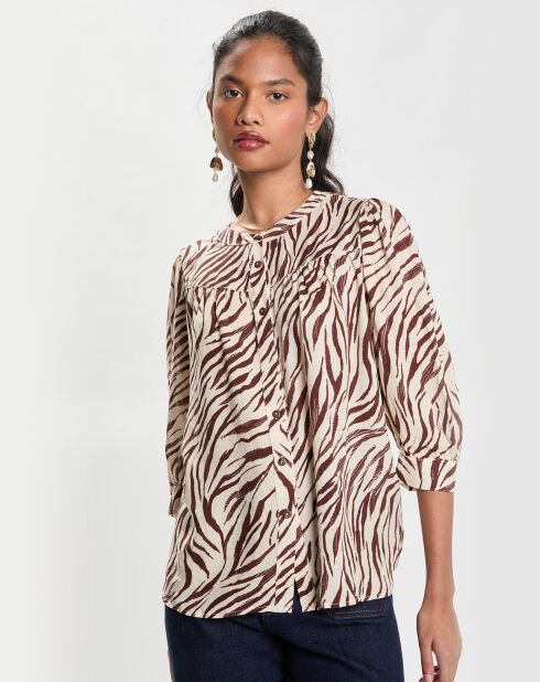Blouse col rond Zèbre beige
