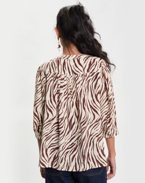 Blouse col rond Zèbre beige