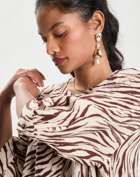 Blouse col rond Zèbre beige