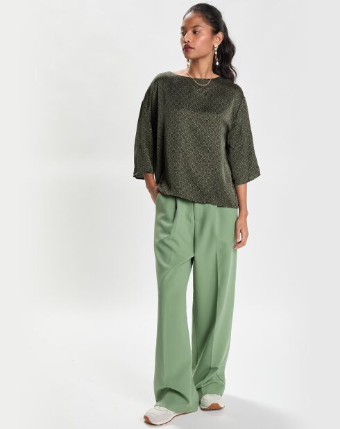 Top de cuello redondo con estampado verde
