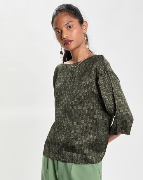 Top met ronde hals en groene print